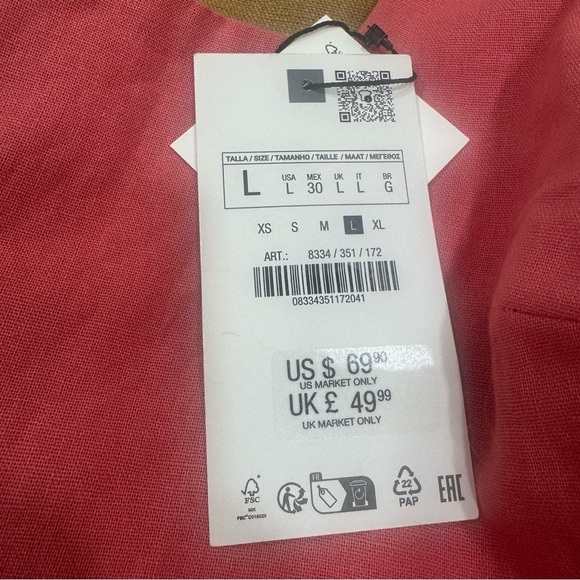 NWT Zara Linen Blend Short Sleeve Mini Dress Bow Size Large Coral Pink - Picture 4 of 13